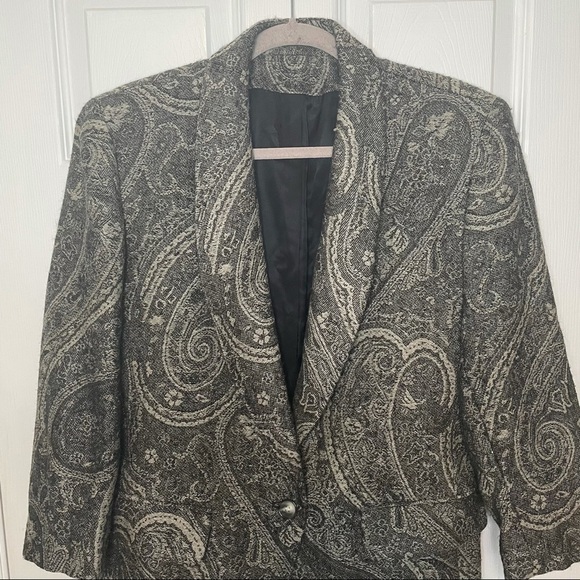 Vintage Paisley Wool Blend Grey Blazer Medium - Picture 2 of 5